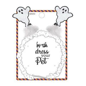 Dress Your Pet Ghost Themed Halloween Headband Pom-Poms Glitter Accents NEW